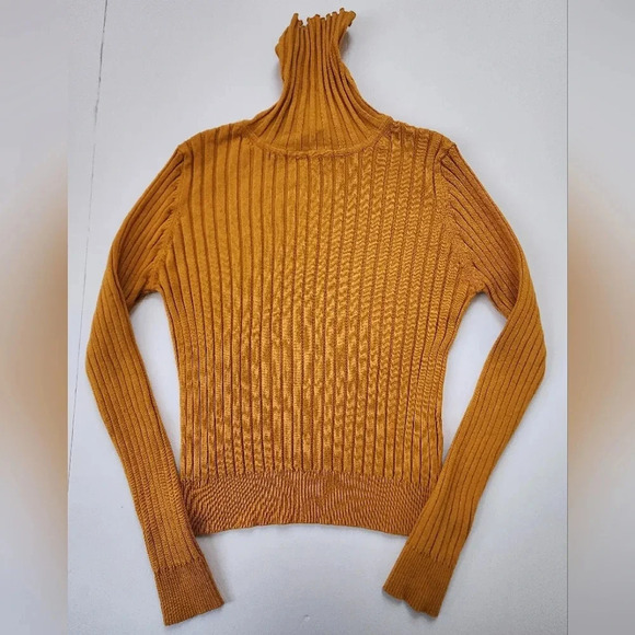 Zara Knit Mellow Yellow Ribbed Viscosa Long Sleeve Pullover Sweater, Warm, sz Lg - Picture 1 of 15